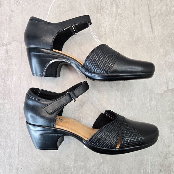 Mary Jane Block Heel Pumps Black Leather Comfort Career Classic Retro Victorian - Picture 5 of 13